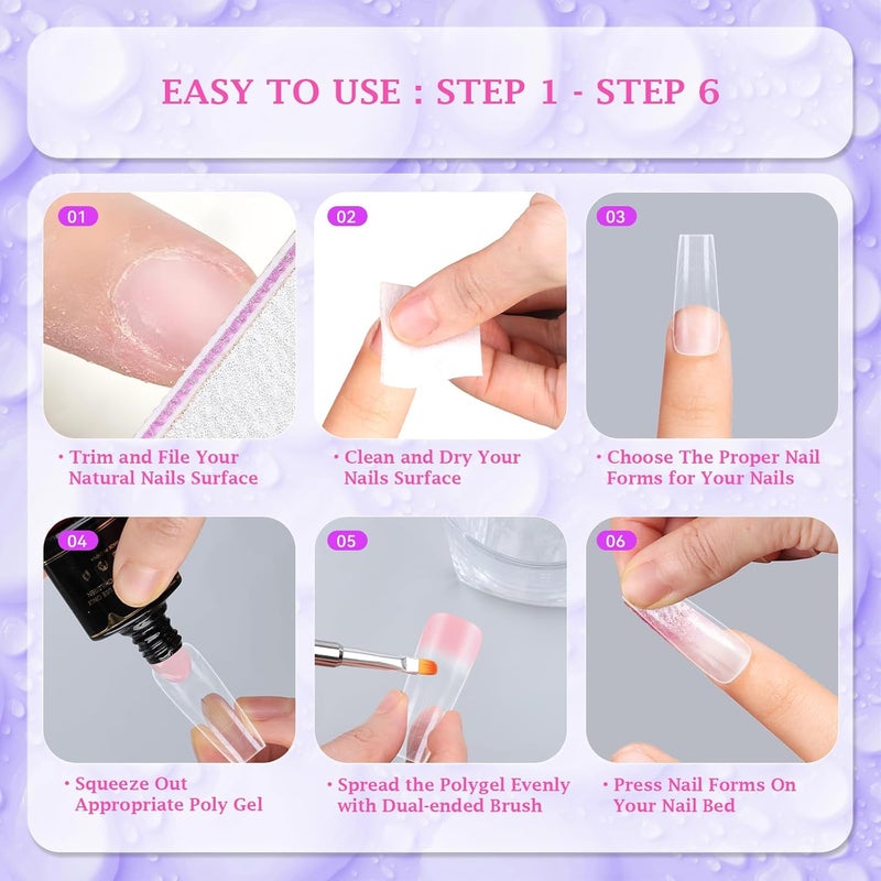 Outopen 150pcs Long Coffin Nail Forms for French Nail Extension, Thicken Clear Coffin Nail Mold for Polygel Acrylic Extension, Full Cover Fake Press On Nail Molds, 15 Sizes - Image 5